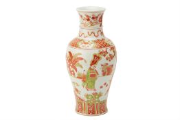 AN IRON RED AND GREEN ENAMELLED BALUSTER VASE