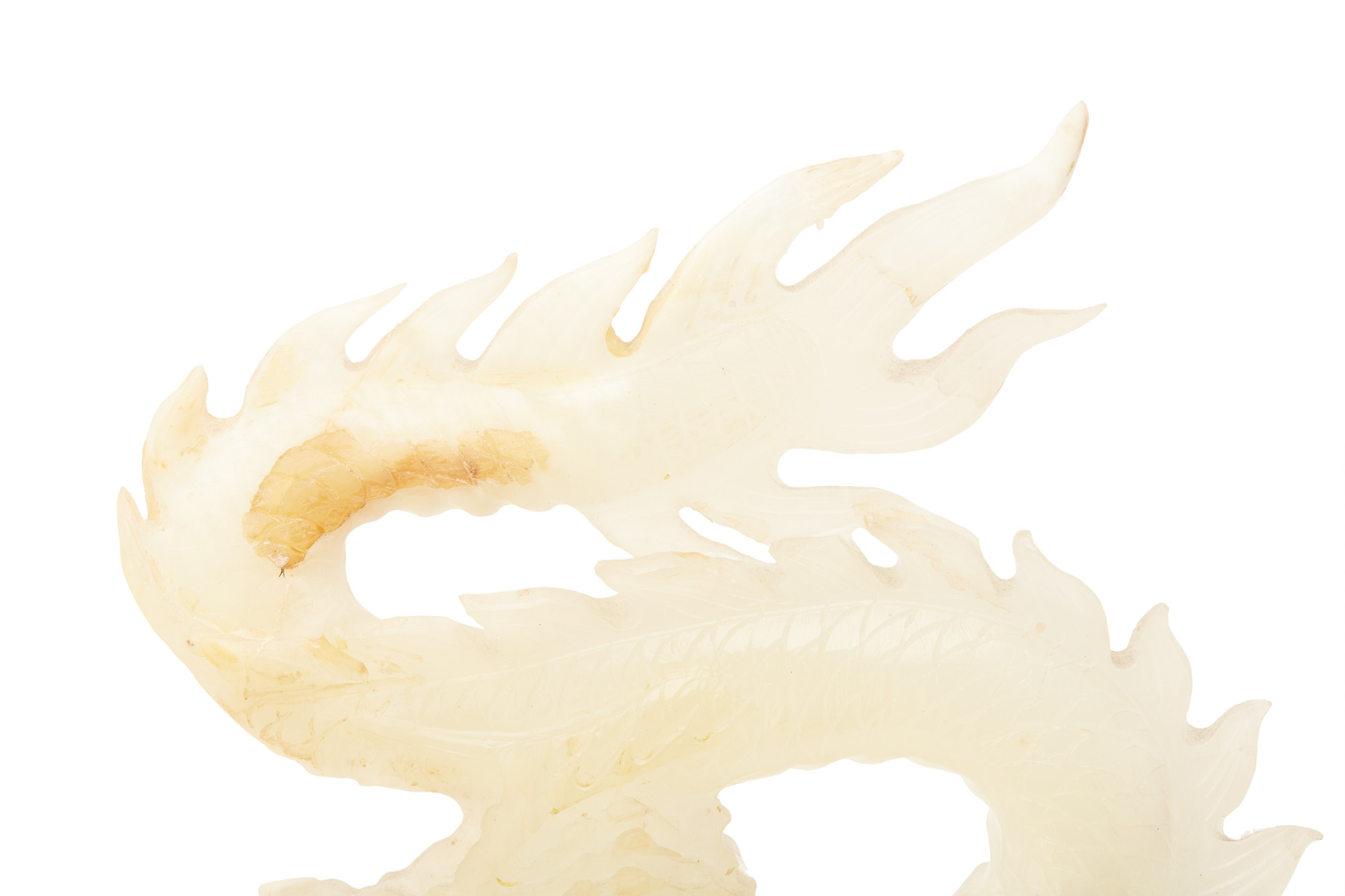 A LARGE WHITE STONE CARVING OF A DRAGON CHASING A PEARL - Image 5 of 11