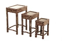 A SET OF THREE MOTHER-OF-PEARL INLAID NESTING TABLES