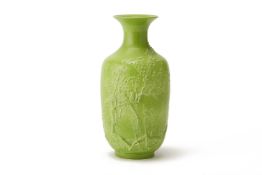 AN APPLE GREEN GLAZED MOULDED VASE