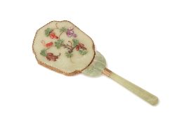 A JADE AND HARDSTONE INLAID HAND MIRROR