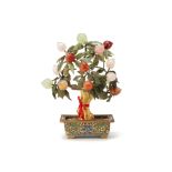 A CARVED HARDSTONE AND JADE POTTED PEACH TREE