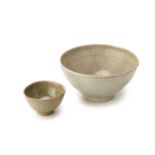 TWO CELADON CRACKLE GLAZED BOWLS