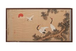 A JAPANESE SILK OF CRANES