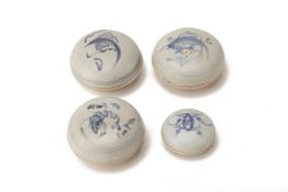 FOUR BLUE & WHITE PORCELAIN COSMETIC BOXES