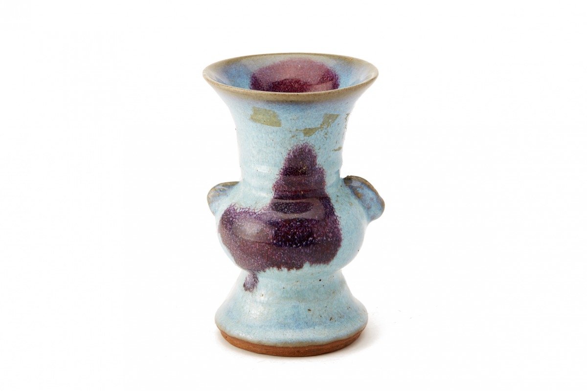 A SMALL JUN GLAZED GU SHAPE VASE