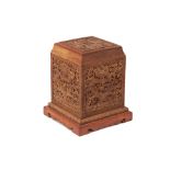 A CARVED CAMPHOR WOOD SQUARE BOX