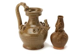 A DRAGON HANDLED EWER AND A DOUBLE GOURD VASE