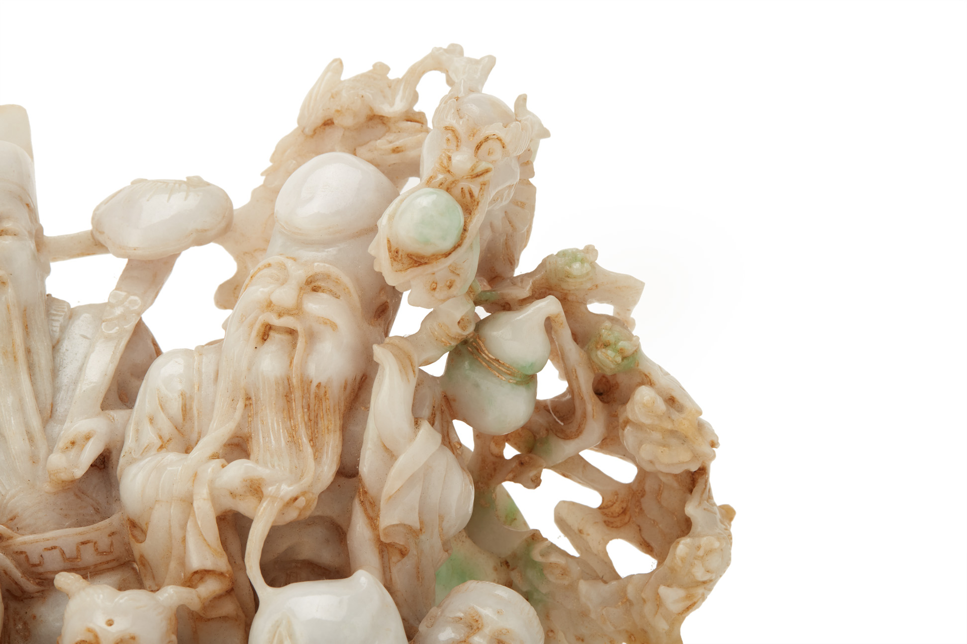 A CARVED JADE FU LU SHOU GROUP - Image 3 of 6