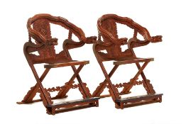 A PAIR OF HUANGHUALI & HARDWOOD FOLDING CHAIRS