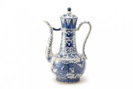 A LARGE BLUE AND WHITE PORCELAIN EWER