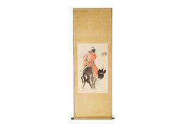 A LARGE CHINESE HANGING SCROLL OF ZHONG KUI ON A DONKEY