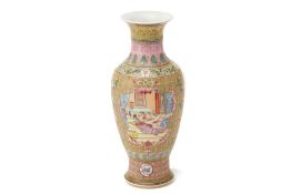 A FAMILLE ROSE EROTIC SUBJECT BALUSTER PORCELAIN VASE