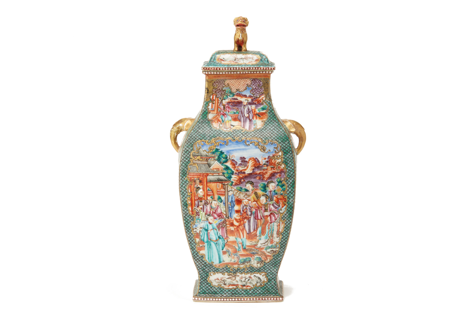 A FAMILLE ROSE MANDARIN PALETTE VASE AND COVER