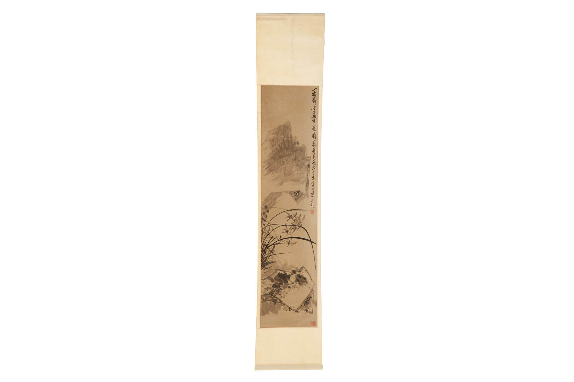 FOUR CHINESE HANGING SCROLL OF FLOWERS ON ROCKS - Image 4 of 12