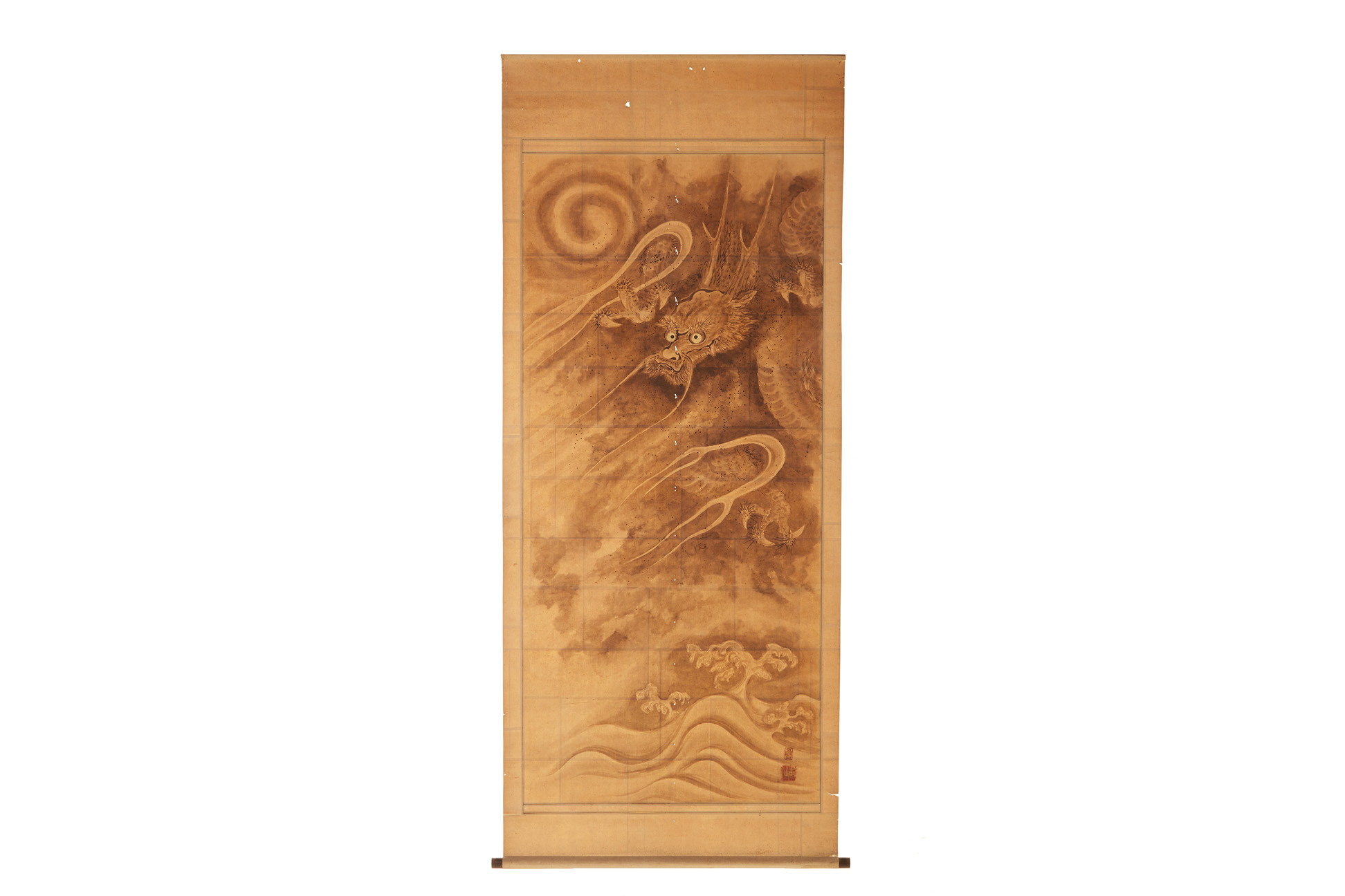 A JAPANESE HANGING SCROLL (KAKEJIKU) - DRAGON & WAVES