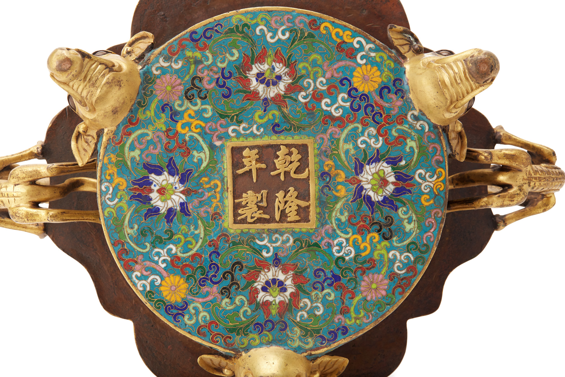 A CLOISONNE ENAMEL TRIPOD CENSER AND COVER - Image 5 of 9