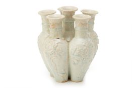 A QINGBAI CRACKLE GLAZED CONJOINED VASE