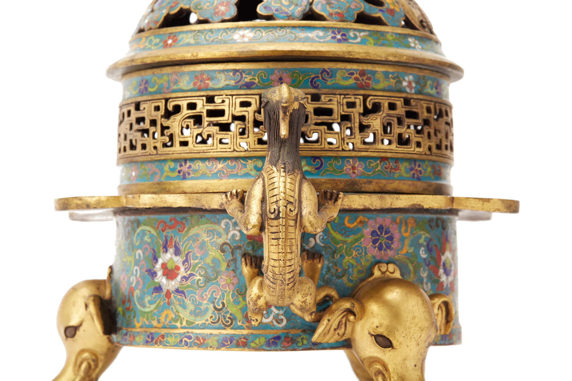 A CLOISONNE ENAMEL TRIPOD CENSER AND COVER - Image 4 of 9