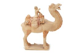 A POTTERY MODEL OF A BACTRIAN CAMEL WITH RIDER