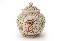 A WUCAI DRAGON AND PHOENIX JAR AND COVER