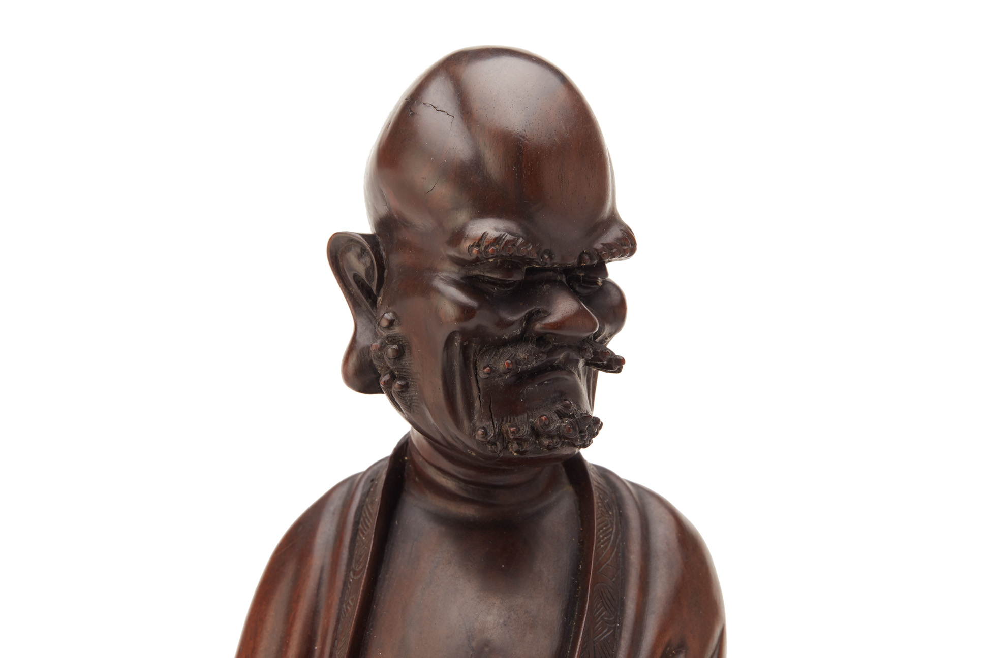 A CARVED LONGYAN WOOD FIGURE OF A LUOHAN - Image 2 of 6