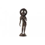 A LARGE INDIAN BRONZE FIGURE OF A FEMALE DEITY