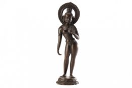 A LARGE INDIAN BRONZE FIGURE OF A FEMALE DEITY