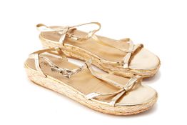 A PAIR OF PRADA METALLIC GOLD SANDALS EU 39.5