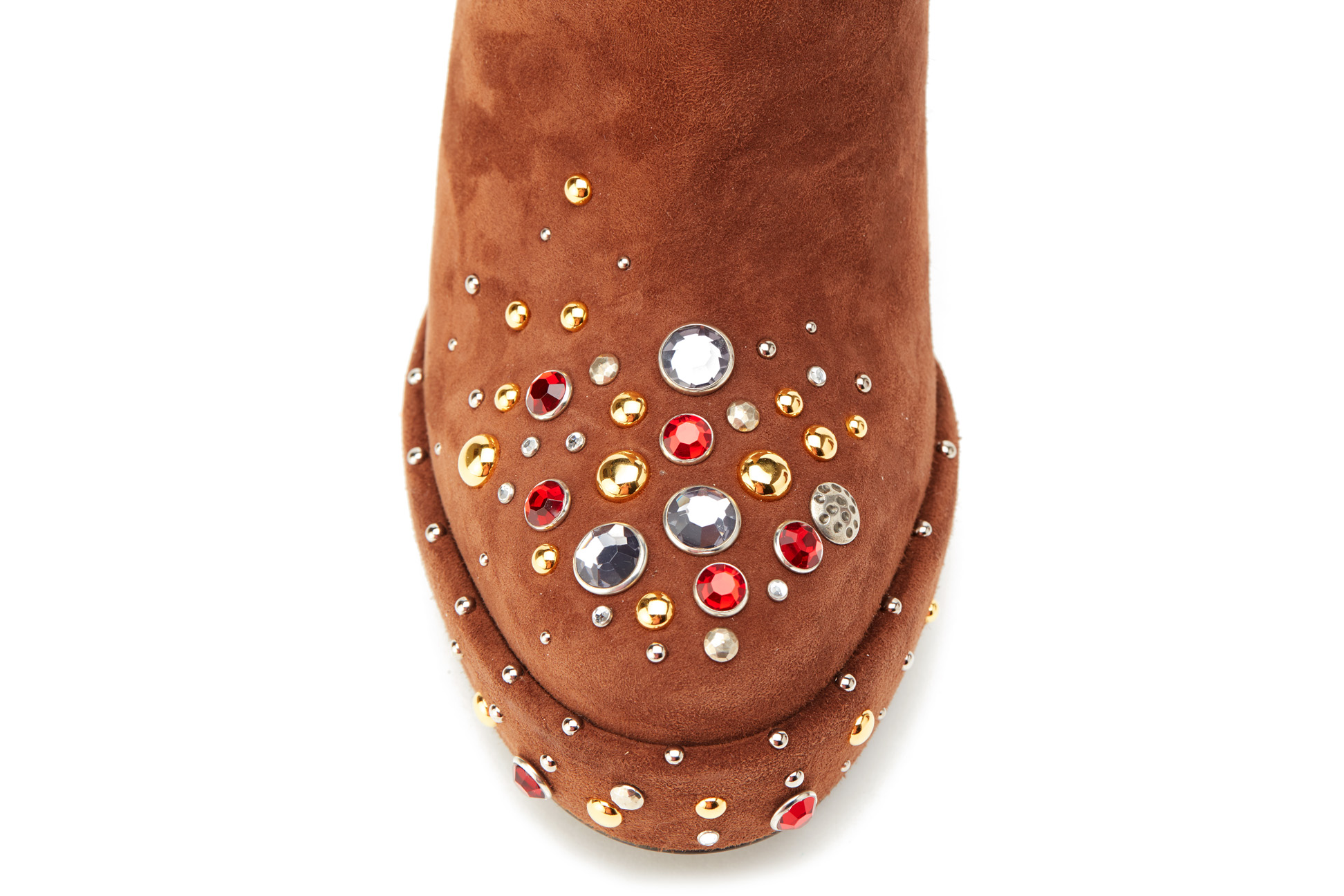 A PAIR OF PRADA BROWN SUEDE JEWELLED BOOTIES EU 40.5 - Image 3 of 4