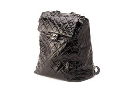 A CHANEL BLACK PATENT LEATHER GROCERY SHOPPING TROLLEY BAG