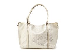 A GUCCI IMPRIME SILVER METALLIC MONOGRAM TOTE