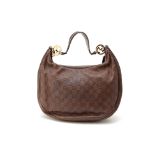 A GUCCI DARK BROWN LEATHER HANDBAG