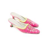 A PAIR OF PAUL SMITH PINK SUEDE EMBELLISHED HEELS EU 39.5