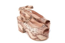 A PAIR OF KURT GEIGER SNAKE-PRINT PLATFORM HEELS EU 40