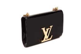 A LOUIS VUITTON BLACK LOUISE CLUTCH PATENT MM