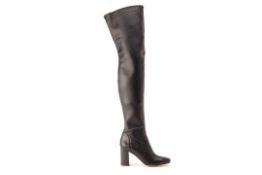 A PAIR OF MICHAEL KORS BLACK THIGH HIGH BOOTS