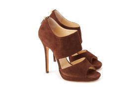 A PAIR OF JIMMY CHOO PRIVATE PLATFORM SUEDE HEELS EU 39