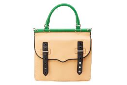 A REBECCA MINKOFF BEIGE, BLACK & GREEN CROSS-BODY SATCHEL