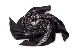 A HERMÈS 'QATARI-ORYX' BLACK & GREY SILK SCARF