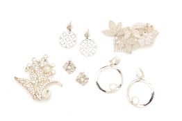 FIVE SILVER TONE AND DIAMANTÉ EMBELLISHED JEWELLERY PIECES