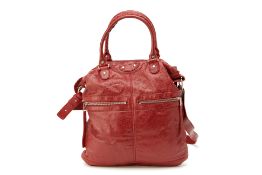 A BALENCIAGA DARK RED LEATHER HANDBAG