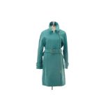 A J CREW GREEN BELTED ZIP WOOL TRENCH COAT