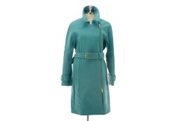 A J CREW GREEN BELTED ZIP WOOL TRENCH COAT