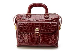 A JARDIN DES SACS VINTAGE BURGUNDY CROCODILE HANDBAG