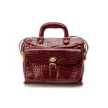 A JARDIN DES SACS VINTAGE BURGUNDY CROCODILE HANDBAG