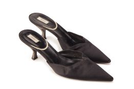 A PAIR OF PRADA BLACK SUEDE KITTEN HEELS EU 39