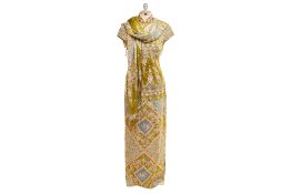 A MODE-O-DAY SILK CHEONGSAM STYLE GOWN WITH SILK WRAP