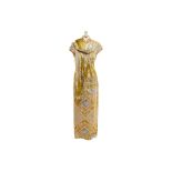 A MODE-O-DAY SILK CHEONGSAM STYLE GOWN WITH SILK WRAP