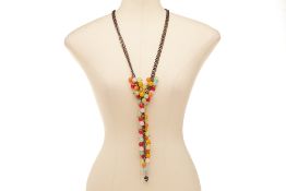 FIVE MULTI COLOURED BEADED NECKLACES